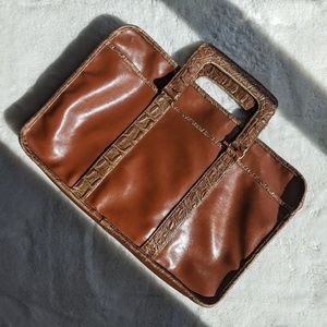 Vintage Faux Tan Leather & Croc Trimmed Briefcase